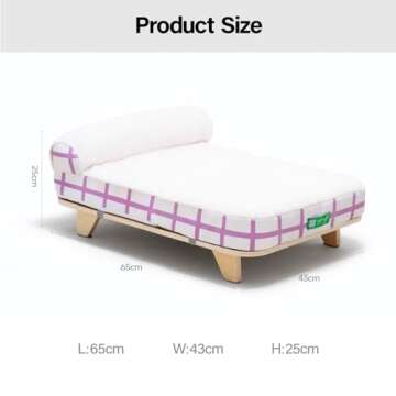 MEWOOFUN Cat Couch Bed, Modern Elevated Cat Bed with Nonskid Bottom, Orthopedic Pet Sofa Bed with Removable Washable Cover, Wooden Pet Furniture for Kitty Puppy, Purple & White