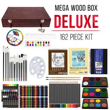 U.S. Art Supply 162-Piece Deluxe Mega Wood Box Art Painting and Drawing Set - Artist Painting Pad, 2...