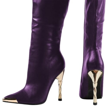 FSJ Women's Gold Stiletto Knee High Boots Size 4 Purple