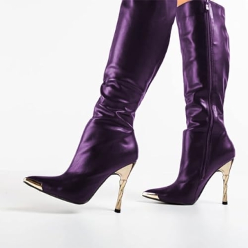 FSJ Women's Gold Stiletto Knee High Boots Size 4 Purple