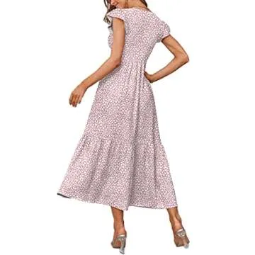 OFEEFAN Maxi Dress Casual Summer Outfits Bridal Shower Dress Wedding Guest Pink L
