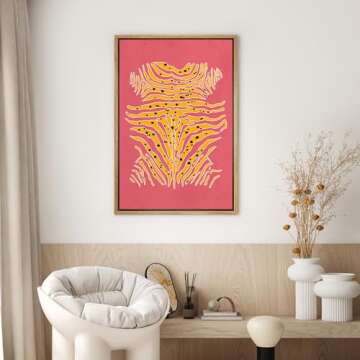 SIGNWIN Framed Canvas Print Wall Art Preppy Room Decor African Cheetah Cat Cartoon Rug Pattern Nature Wilderness Drawings Boho Animals Colorful for Living Room, Bedroom, Office - 24"x36" Natural