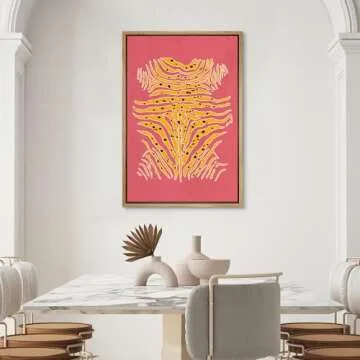 SIGNWIN Framed Canvas Print Wall Art Preppy Room Decor African Cheetah Cat Cartoon Rug Pattern Nature Wilderness Drawings Boho Animals Colorful for Living Room, Bedroom, Office - 24"x36" Natural