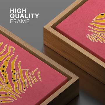 SIGNWIN Framed Canvas Print Wall Art Preppy Room Decor African Cheetah Cat Cartoon Rug Pattern Nature Wilderness Drawings Boho Animals Colorful for Living Room, Bedroom, Office - 24"x36" Natural