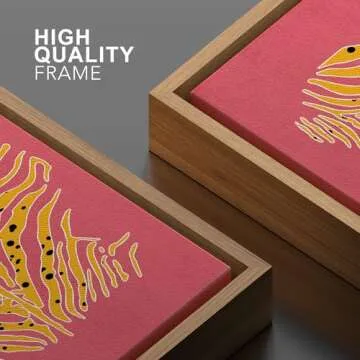 SIGNWIN Framed Canvas Print Wall Art Preppy Room Decor African Cheetah Cat Cartoon Rug Pattern Nature Wilderness Drawings Boho Animals Colorful for Living Room, Bedroom, Office - 24"x36" Natural