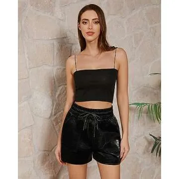 QIANXIZHAN Women's Leather Shorts, Faux High Waisted Wide Leg Sexy Shorts Black Crocodile L