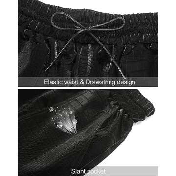 QIANXIZHAN Women's Leather Shorts, Faux High Waisted Wide Leg Sexy Shorts Black Crocodile L