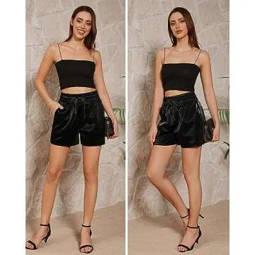 QIANXIZHAN Women's Leather Shorts, Faux High Waisted Wide Leg Sexy Shorts Black Crocodile L