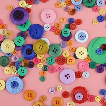 Greentime 600-700 PCS Mixed Color Assorted Sizes Round Resin Buttons for Crafts Sewing DIY Manual Button Painting DIY Handmade Ornament Buttons