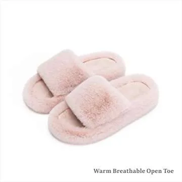 Chantomoo Women's Slippers Memory Foam House Bedroom Slippers for Women Fuzzy Plush Comfy Faux Fur Lined Slide Shoes Anti-Skid Sole Trendy Gift Slippers Pink Size 11 12 10.5