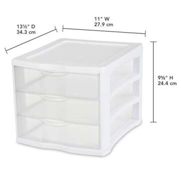 Sterilite 4-Pack Storage Organizer System for Home, Office or Dorm, 3-Drawer, White/Clear