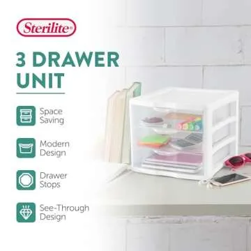 Sterilite 4-Pack Storage Organizer System for Home, Office or Dorm, 3-Drawer, White/Clear
