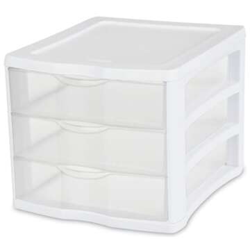 Sterilite 4-Pack Storage Organizer System for Home, Office or Dorm, 3-Drawer, White/Clear