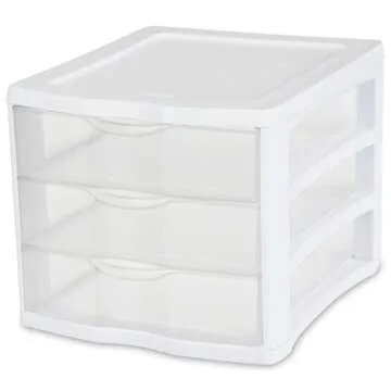 Sterilite 4-Pack Storage Organizer System for Home, Office or Dorm, 3-Drawer, White/Clear