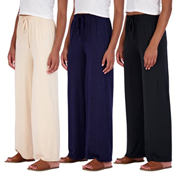 3 Pack of Women's Wide Leg Palazzo Lounge Pants - Comfy and Stylish Casual Pajama Set