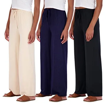 3 Pack of Women's Wide Leg Palazzo Lounge Pants - Comfy and Stylish Casual Pajama Set