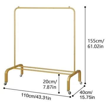 JIUYOTREE Metal Clothing Rack with Wheels 43.3 Inches - Stylish Garment Storage with Lockable Wheels...
