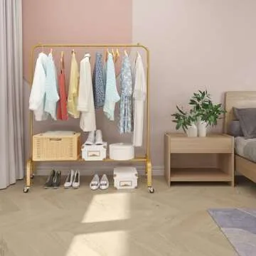 JIUYOTREE Metal Clothing Rack with Wheels 43.3 Inches