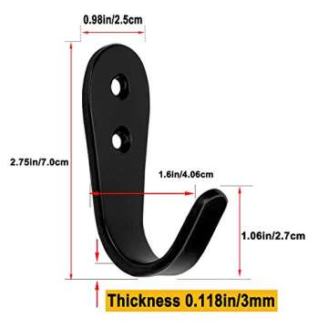 MsBong 8 Pcs Black Coat Hooks for Wall, Heavy Duty Hooks for Hanging Coats No Rust Hooks Wall Mounted with Screws for Key, Towel, Bags, Cup, Hat Indoor and Outdoor