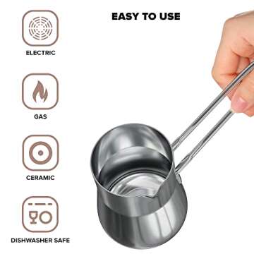 Turkish Coffee Pot - Warmer milk - Greek Arabic Cezve Ibrik Briki Coffee Pot - Stainless Steel 15 oz Espresso Coffee Decanter - Coffee Maker