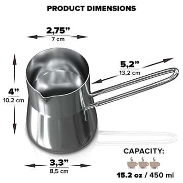 Turkish Coffee Pot - Warmer milk - Greek Arabic Cezve Ibrik Briki Coffee Pot - Stainless Steel 15 oz Espresso Coffee Decanter - Coffee Maker