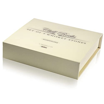 Set of 9 Grey Beverage Chilling Stones [Chill Rocks] Whiskey Stones for Whiskey and Other Beverages - in Gift Box with Velvet Carrying Pouch - Made of 100% Pure Soapstone - by Quiseen