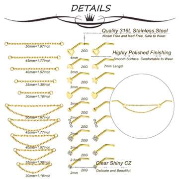 Masedy Stainless Steel Nose Ring Set - Stylish & Hypoallergenic Jewelry