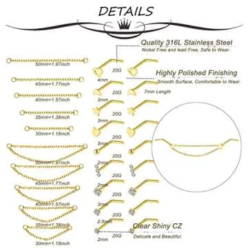 Masedy Stainless Steel Nose Ring Set - Stylish & Hypoallergenic Jewelry