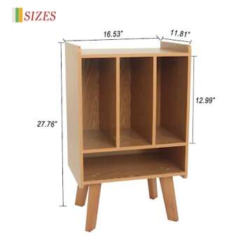 AWASEN Record Player Stand with Vinyl Storage, Turntable Stand with Record Storage, Vinyl Record Table Holds Up to 100 Albums, 3 Tier End Table with Wood Legs for Living Room Bedroom Office (Brown)