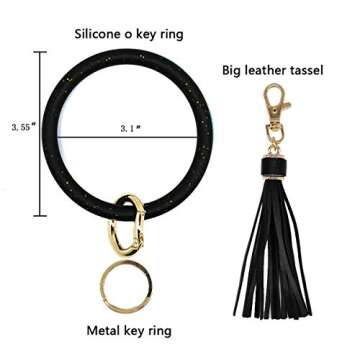AnnabelZ Keychain Bracelet Wristlet Bangle Silicone Key Holder Round Keyring Tassel Key Ring Chain f...