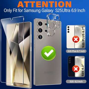 firtstnow 3 Pack Glass Screen Protector for Samsung Galaxy S25 Ultra [6.9 inch] + 3 Pack Camera Lens...