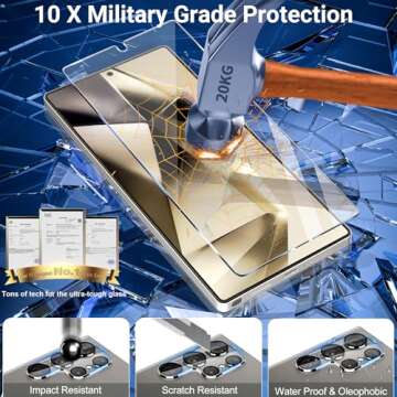 firtstnow 3 Pack Glass Screen Protector for Samsung Galaxy S25 Ultra [6.9 inch] + 3 Pack Camera Lens Protector, 9H Tempered Glass, Fingerprint Unlock, HD Clear Case Friendly Anti-Scratch