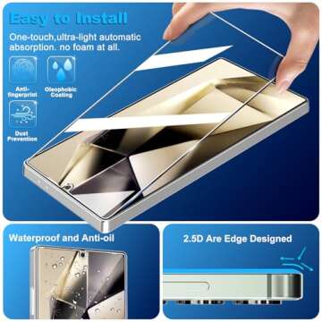 firtstnow 3 Pack Glass Screen Protector for Samsung Galaxy S25 Ultra [6.9 inch] + 3 Pack Camera Lens Protector, 9H Tempered Glass, Fingerprint Unlock, HD Clear Case Friendly Anti-Scratch