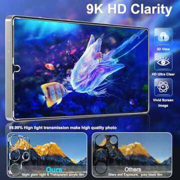 firtstnow 3 Pack Glass Screen Protector for Samsung Galaxy S25 Ultra [6.9 inch] + 3 Pack Camera Lens Protector, 9H Tempered Glass, Fingerprint Unlock, HD Clear Case Friendly Anti-Scratch