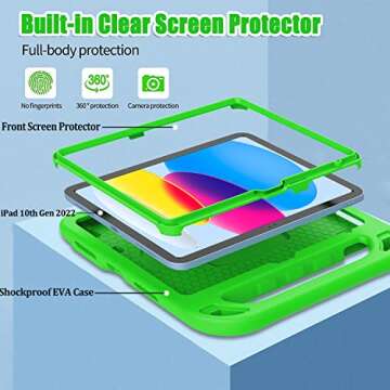 BMOUO Kids iPad Case 11th Gen 2025 & 10th Gen 2022 Green