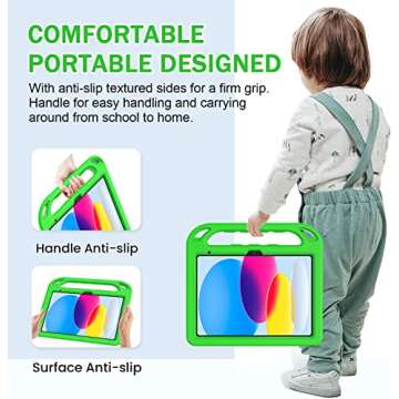 BMOUO Kids iPad Case 11th Gen 2025 & 10th Gen 2022 Green