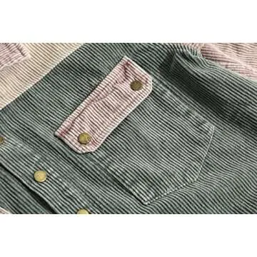 chouyatou Women's Casual Corduroy Open Front Hooded Color Block Shirts Shackets Jacket (X-Large, Green)