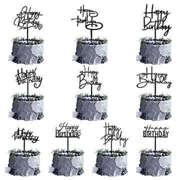 10 PCS Black Birthday Cake Toppers Set for Celebrations