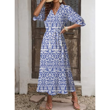 Stylish Dokotoo V Neck Plus Size Boho Maxi Dress