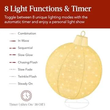 Best Choice Products 2pc Lighted Pop-Up Outdoor Christmas Ornament Set, Holiday Ball Decoration w/ 180 LED Lights, 8 Light Functions - Gold/White
