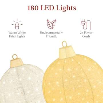 Best Choice Products 2pc Lighted Pop-Up Outdoor Christmas Ornament Set, Holiday Ball Decoration w/ 180 LED Lights, 8 Light Functions - Gold/White