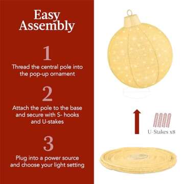 Best Choice Products 2pc Lighted Pop-Up Outdoor Christmas Ornament Set, Holiday Ball Decoration w/ 180 LED Lights, 8 Light Functions - Gold/White