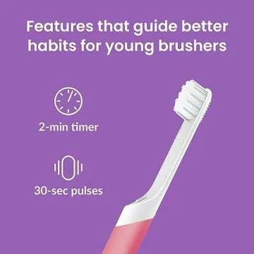 Quip Sonic Toothbrush for Kids with Timer - Includes Extra Brush Head and Travel Cover Mount - Electric, Soft Bristle Refill Head, Rubber Handle, 3 Month Battery Life - Travel Toothbrush - Pink