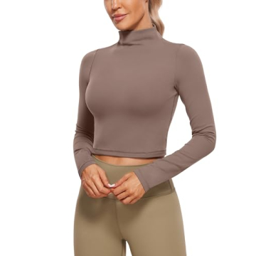 CRZ YOGA Womens Butterluxe Mock Turtleneck Long Sleeve Crop Tops Slim Fit Workout Casual T-Shirt Bas...