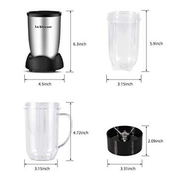 La Reveuse Personal Size Blender 250 Watts Power for Shakes Smoothies Seasonings Sauces with 2 Pieces 16 oz Mug -Silver