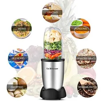 La Reveuse Personal Size Blender 250 Watts Power for Shakes Smoothies Seasonings Sauces with 2 Pieces 16 oz Mug -Silver