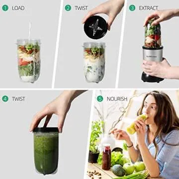 La Reveuse Personal Size Blender 250 Watts Power for Shakes Smoothies Seasonings Sauces with 2 Pieces 16 oz Mug -Silver