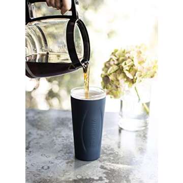 Vinglacé Stainless Steel Drink Tumbler- Insulated Hot and Cold Beverage Cup with Glass Insert and Lid, 14 oz, Navy