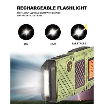 Rechargeable Emergency Radios Walkie Talkies for Adults with FM/NOAA, Weather Alerts, LED Flashlight, and Solar Hand Crank - Long Range 2 Way Radios with USB Charging and SOS Alarm