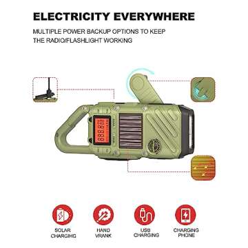 Rechargeable Emergency Radios Walkie Talkies for Adults with FM/NOAA, Weather Alerts, LED Flashlight, and Solar Hand Crank - Long Range 2 Way Radios with USB Charging and SOS Alarm